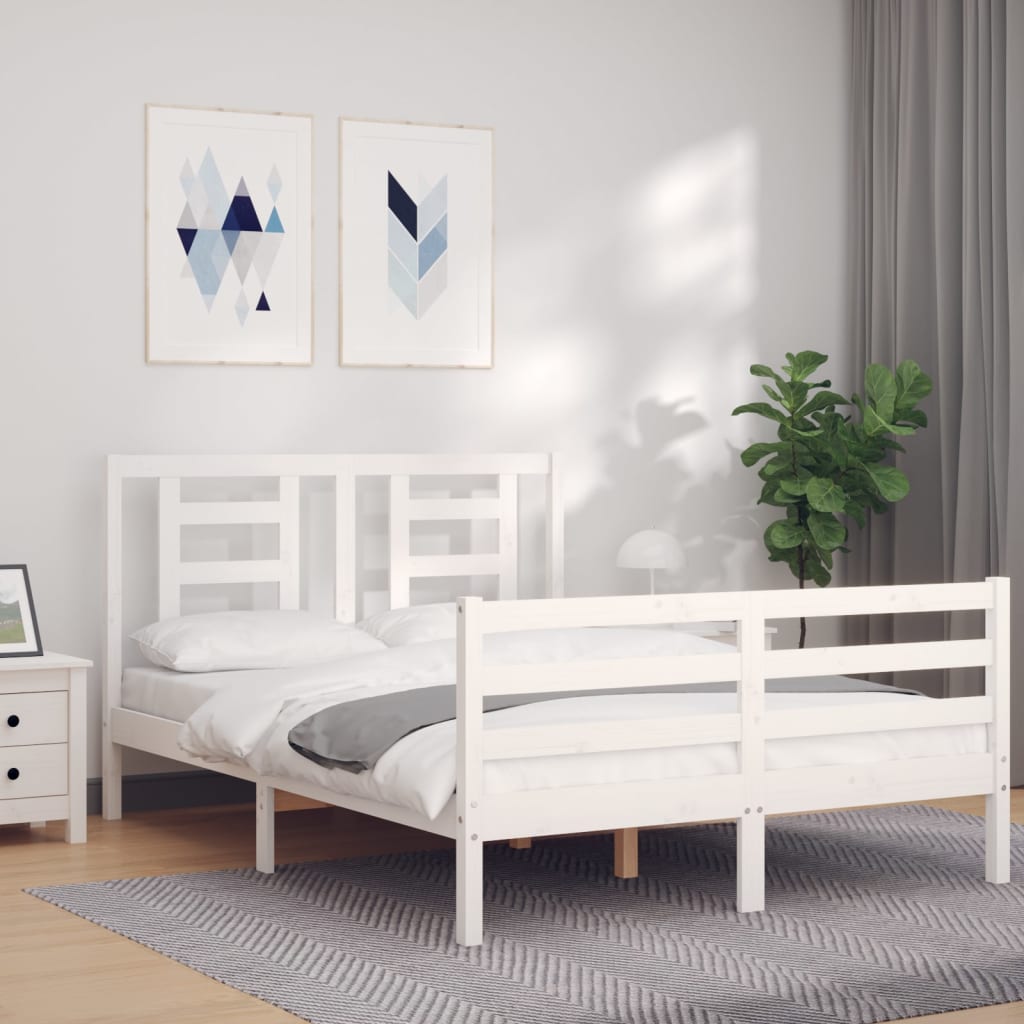 vidaXL Bedframe met hoofdbord massief hout wit