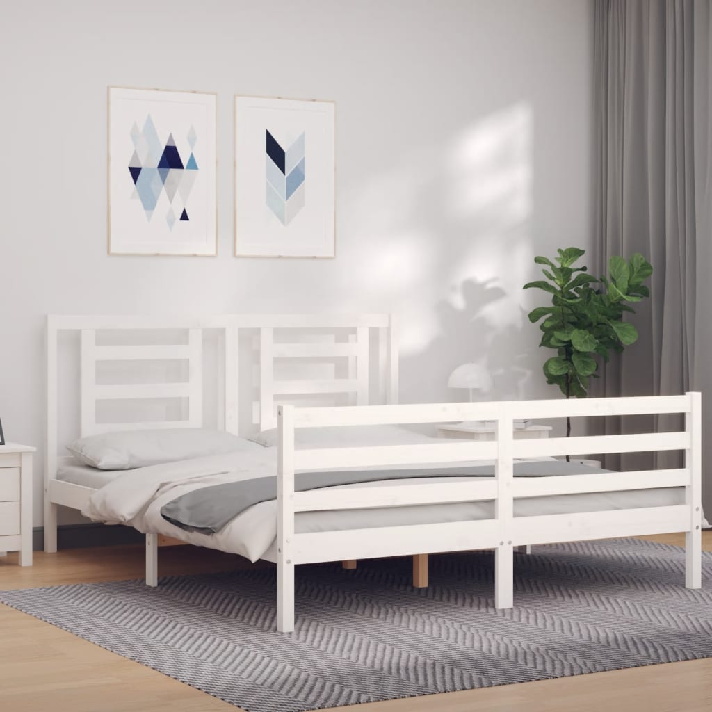 vidaXL Bedframe met hoofdbord massief hout wit
