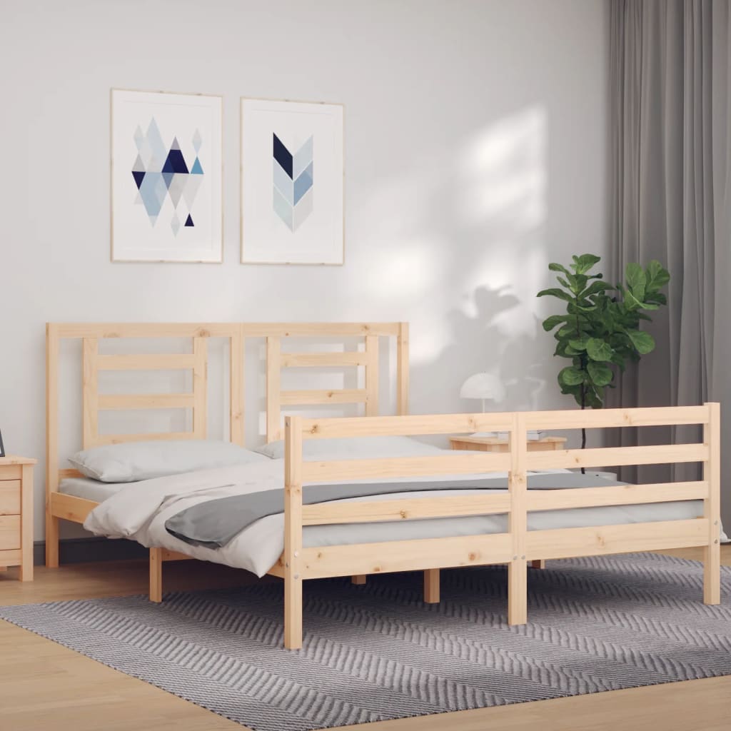 vidaXL Bedframe met hoofdbord massief hout wit