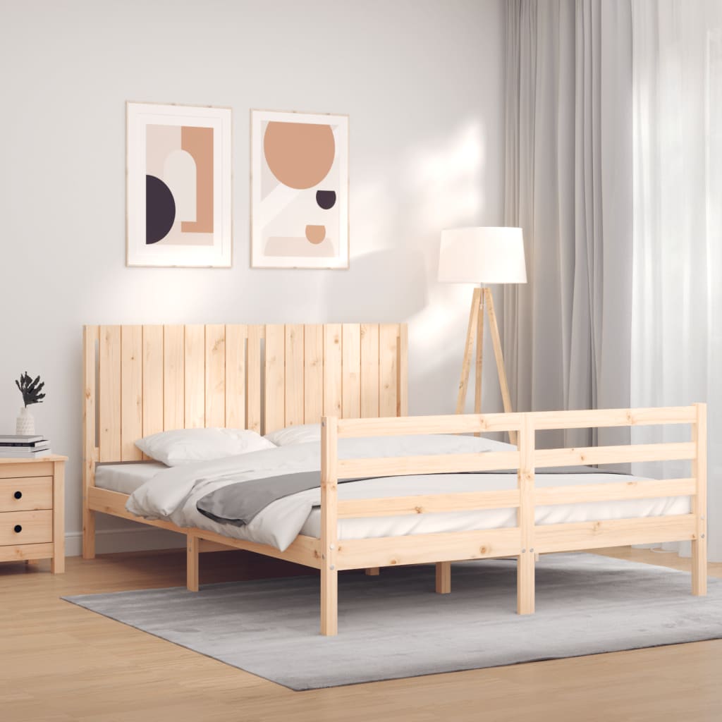 vidaXL Bed Frame with Headboard Solid Wood