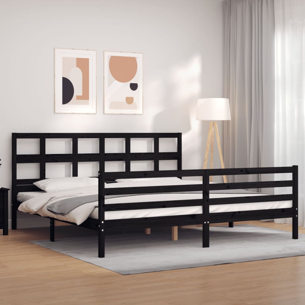 vidaXL Bed Frame with Headboard Solid Wood Grey 200x200 cm