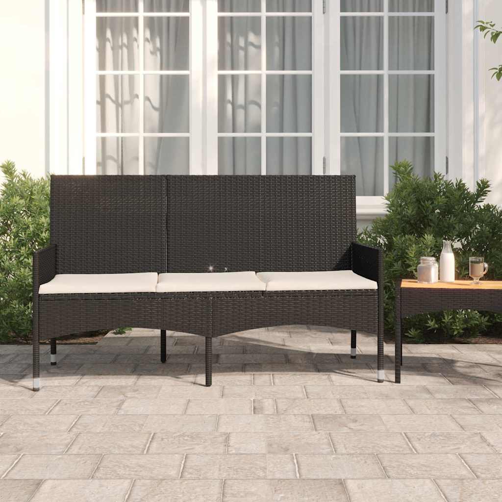 vidaXL Tuinbank 3-zits met kussens poly rattan bruin