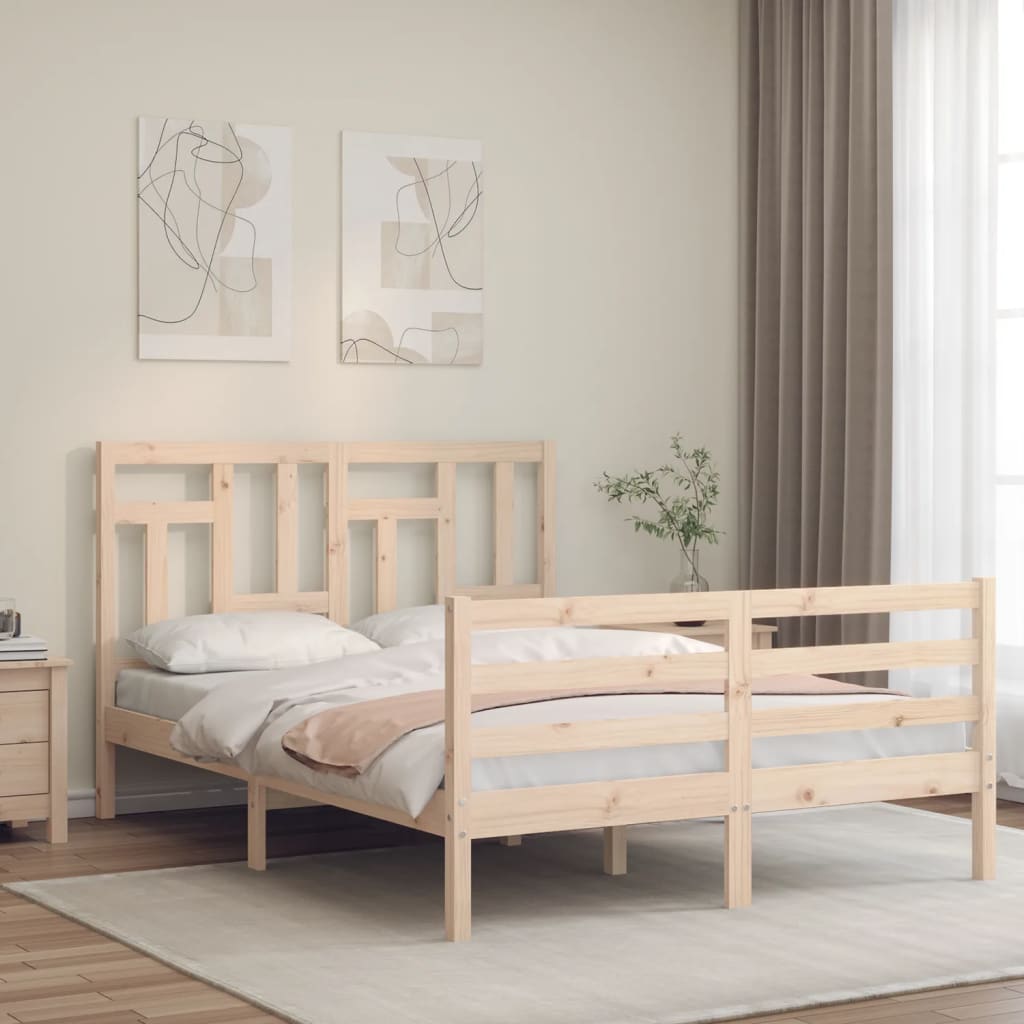 vidaXL Bed Frame with Headboard Solid Wood