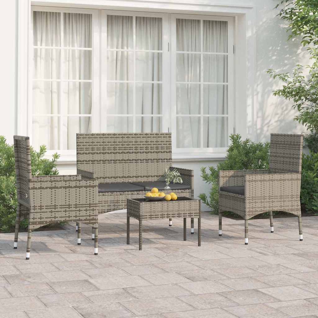 vidaXL 4-delige Loungeset met kussens poly rattan bruin