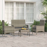 vidaXL 4-delige Loungeset met kussens poly rattan bruin