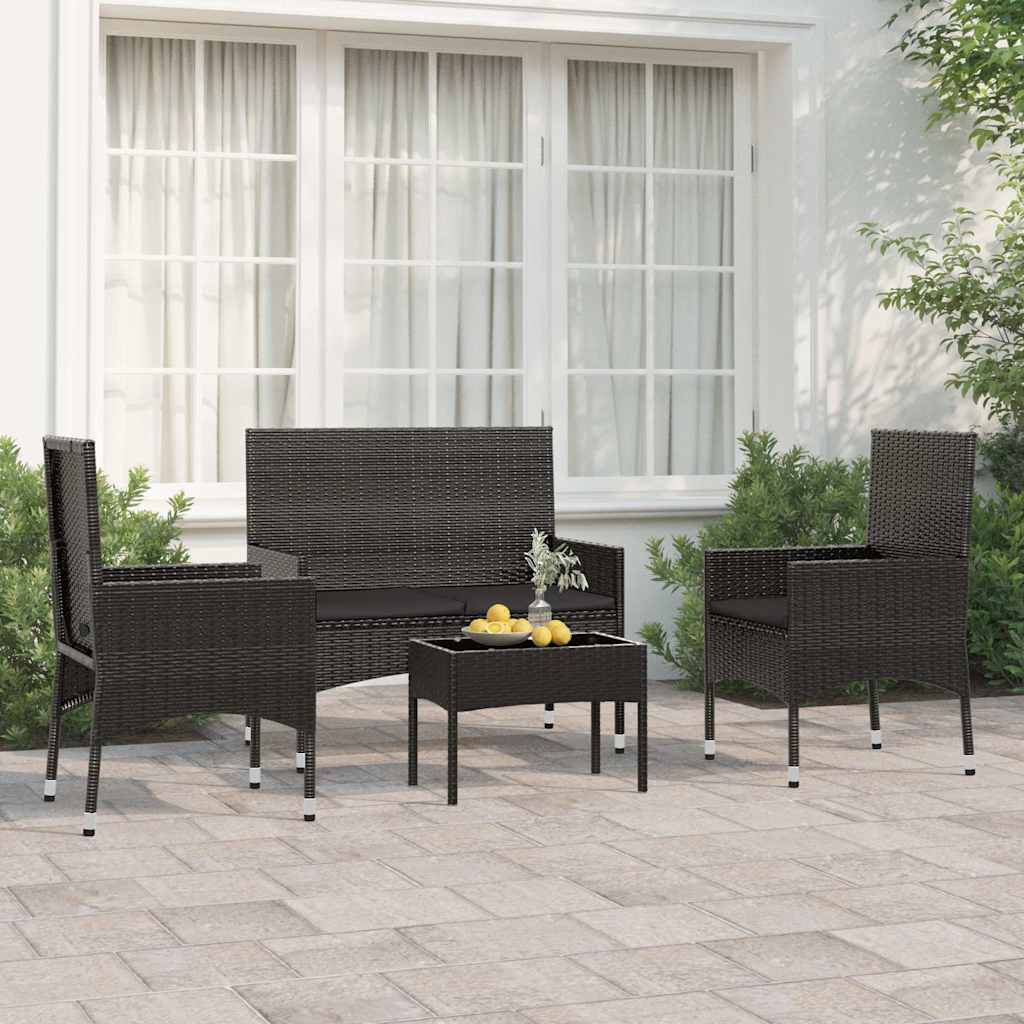 vidaXL 4-delige Loungeset met kussens poly rattan bruin