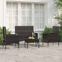 vidaXL 4-delige Loungeset met kussens poly rattan bruin