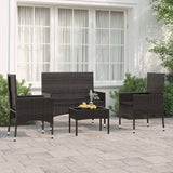 vidaXL 4-delige Loungeset met kussens poly rattan bruin