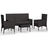 vidaXL 4-delige Loungeset met kussens poly rattan bruin