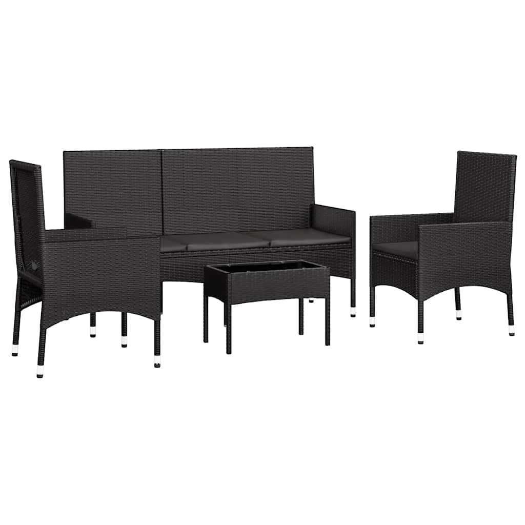 vidaXL 4-delige Loungeset met kussens poly rattan bruin