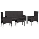 vidaXL 4-delige Loungeset met kussens poly rattan bruin