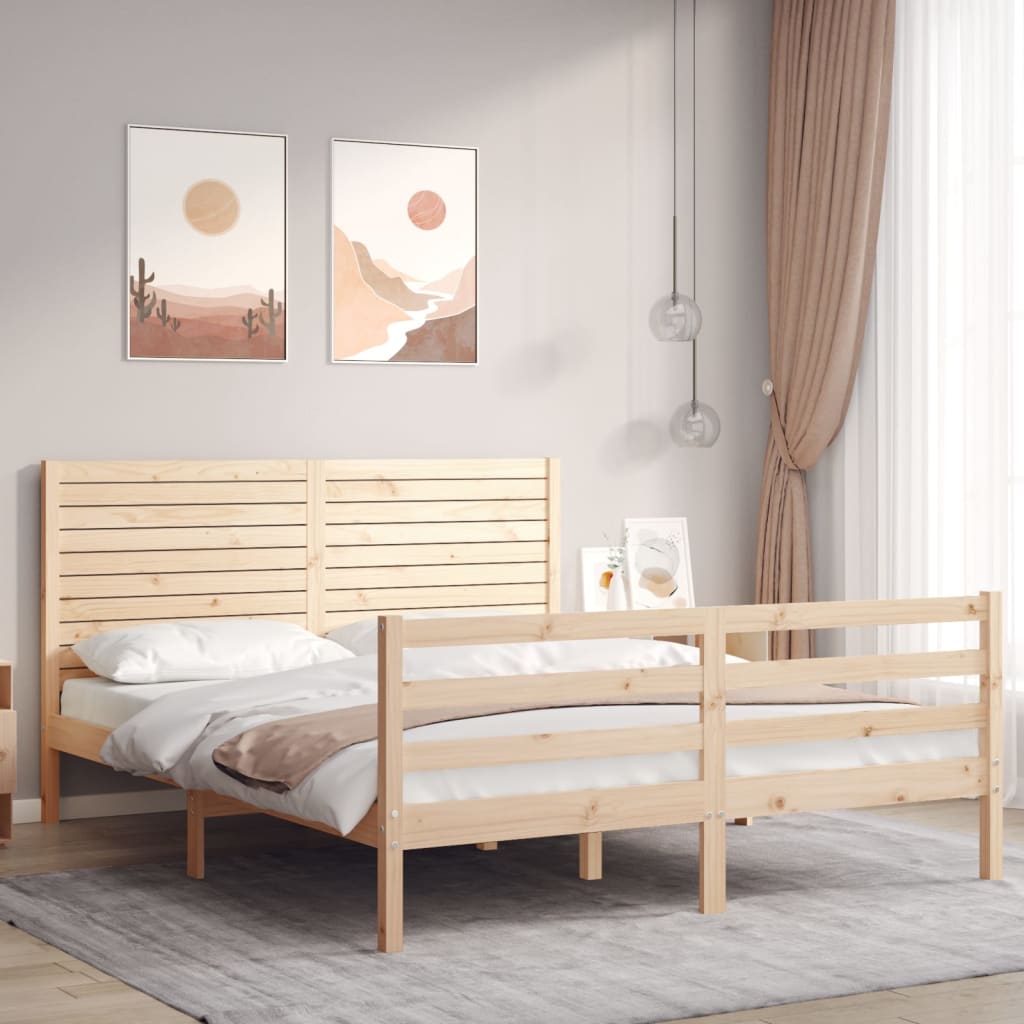 vidaXL Bed Frame with Headboard Solid Wood