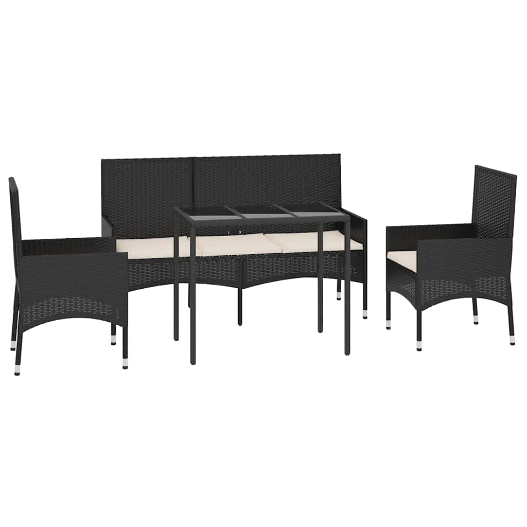 vidaXL 4-delige Loungeset met kussens poly rattan bruin