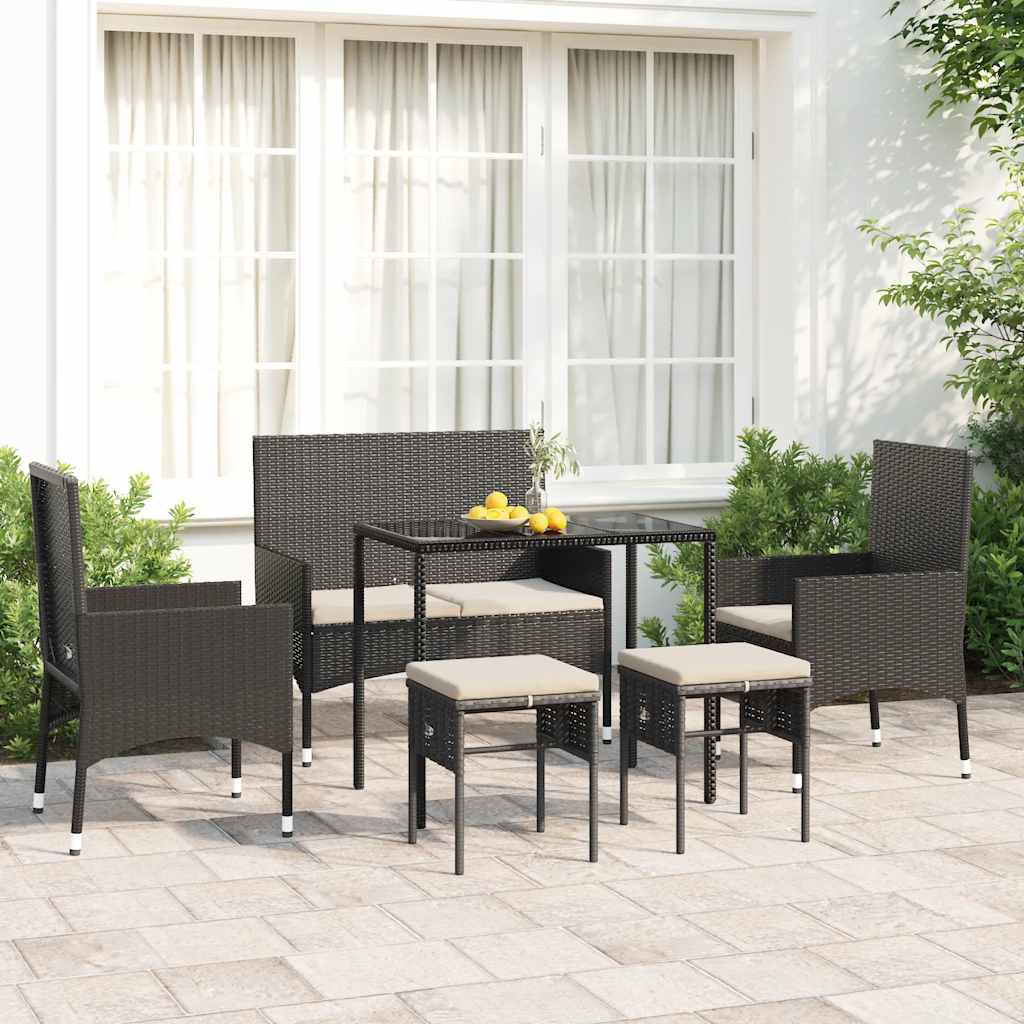 vidaXL 6-delige Loungeset met kussens poly rattan zwart