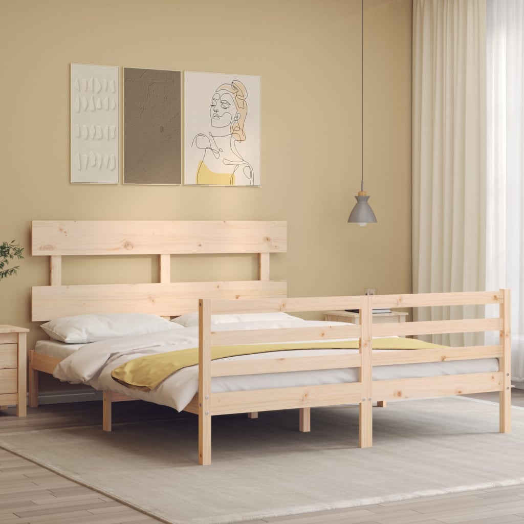 vidaXL Bed Frame with Headboard Solid Wood