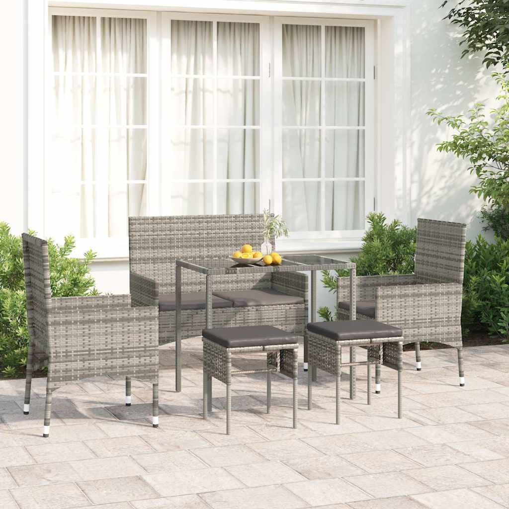 vidaXL 6-delige Loungeset met kussens poly rattan zwart