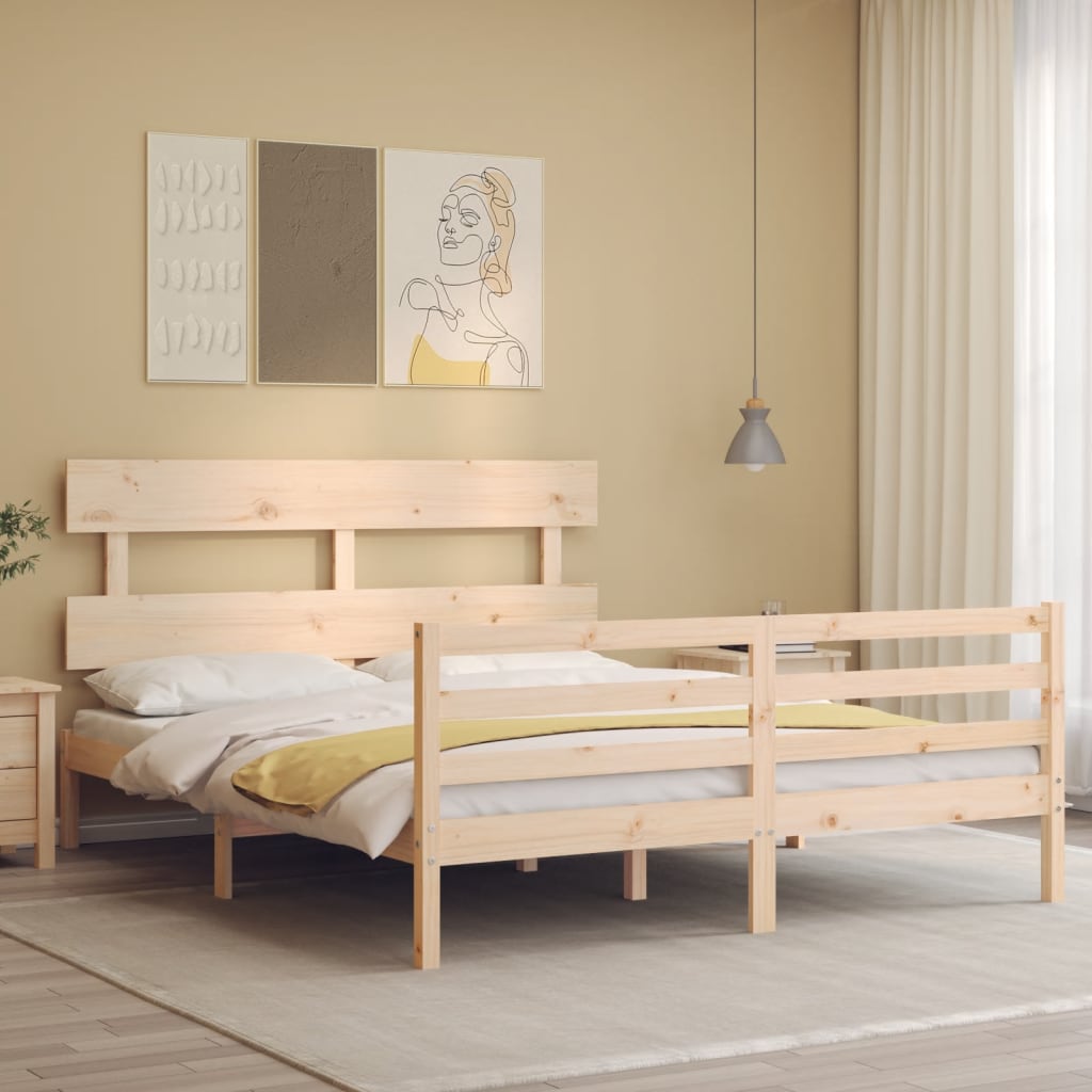 vidaXL Bed Frame with Headboard Solid Wood