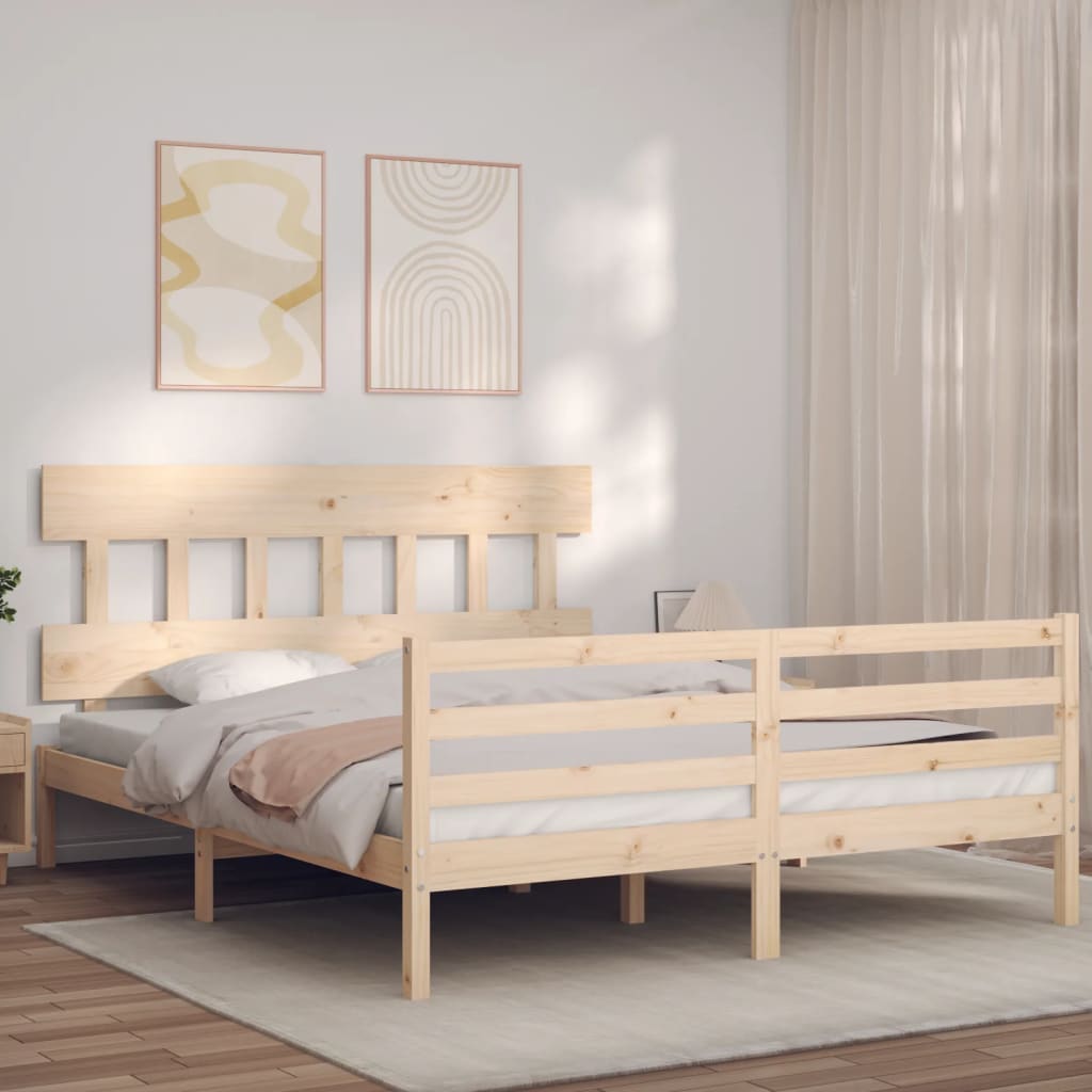 vidaXL Bed Frame with Headboard Solid Wood
