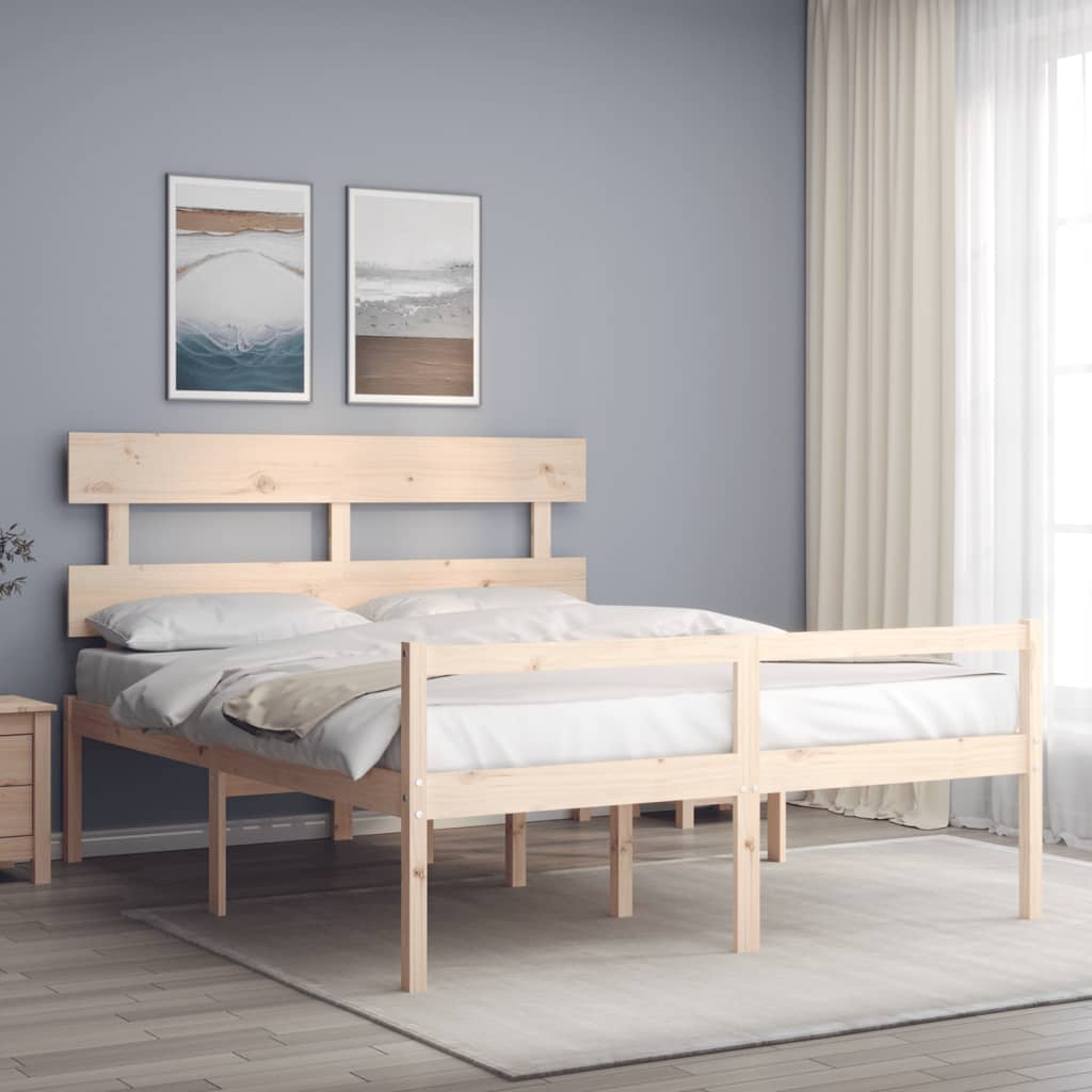 vidaXL Bed Frame with Headboard Solid Wood