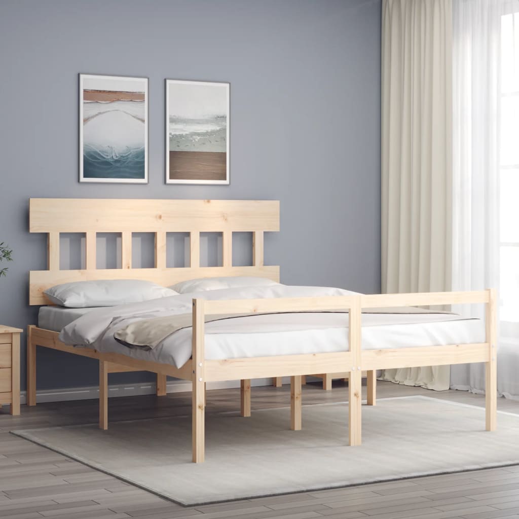 vidaXL Bed Frame with Headboard Solid Wood