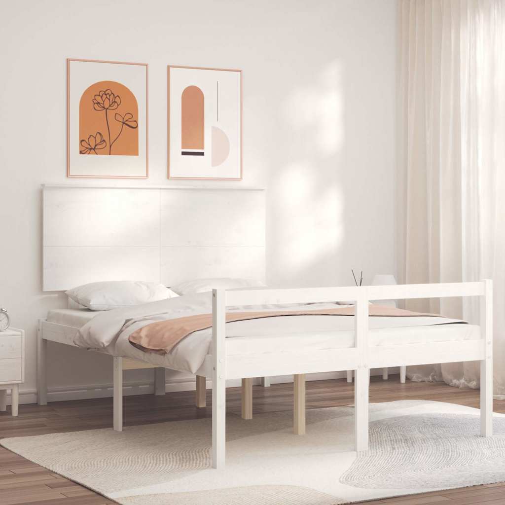 vidaXL Senior Bed with Headboard Solid Wood White