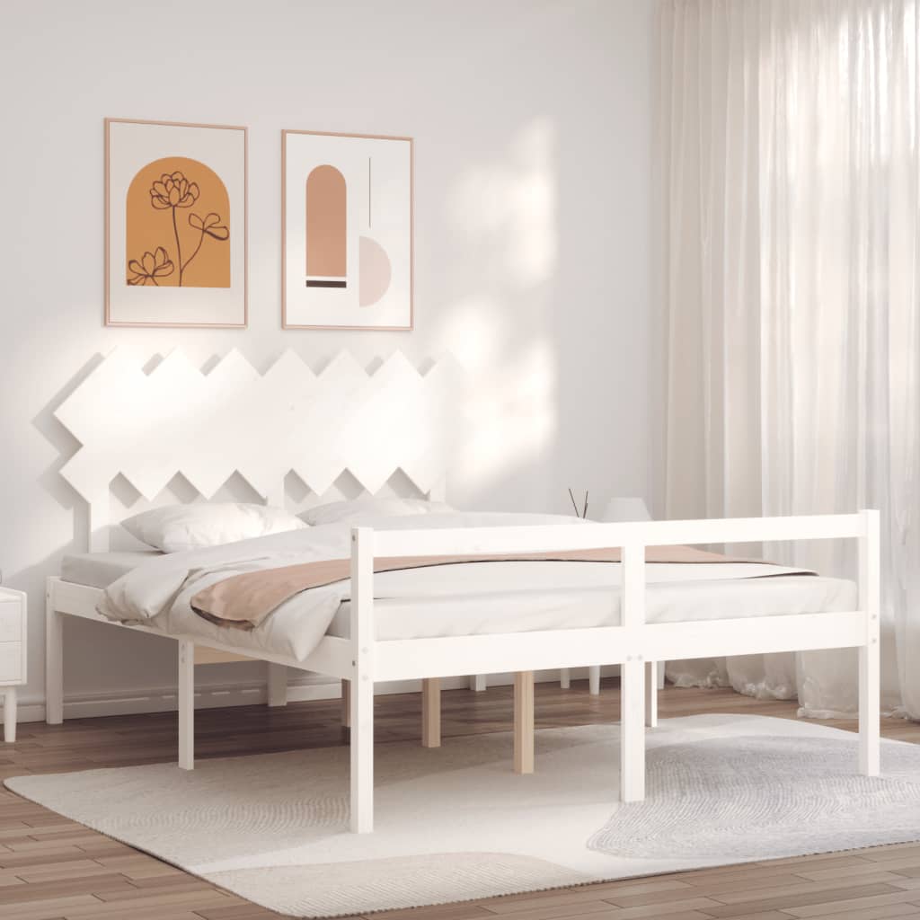 vidaXL Solid Wood Senior Bed with Headboard