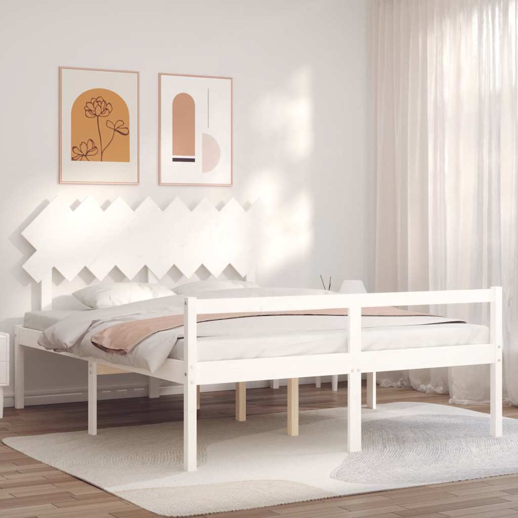 vidaXL Solid Wood Senior Bed with Headboard
