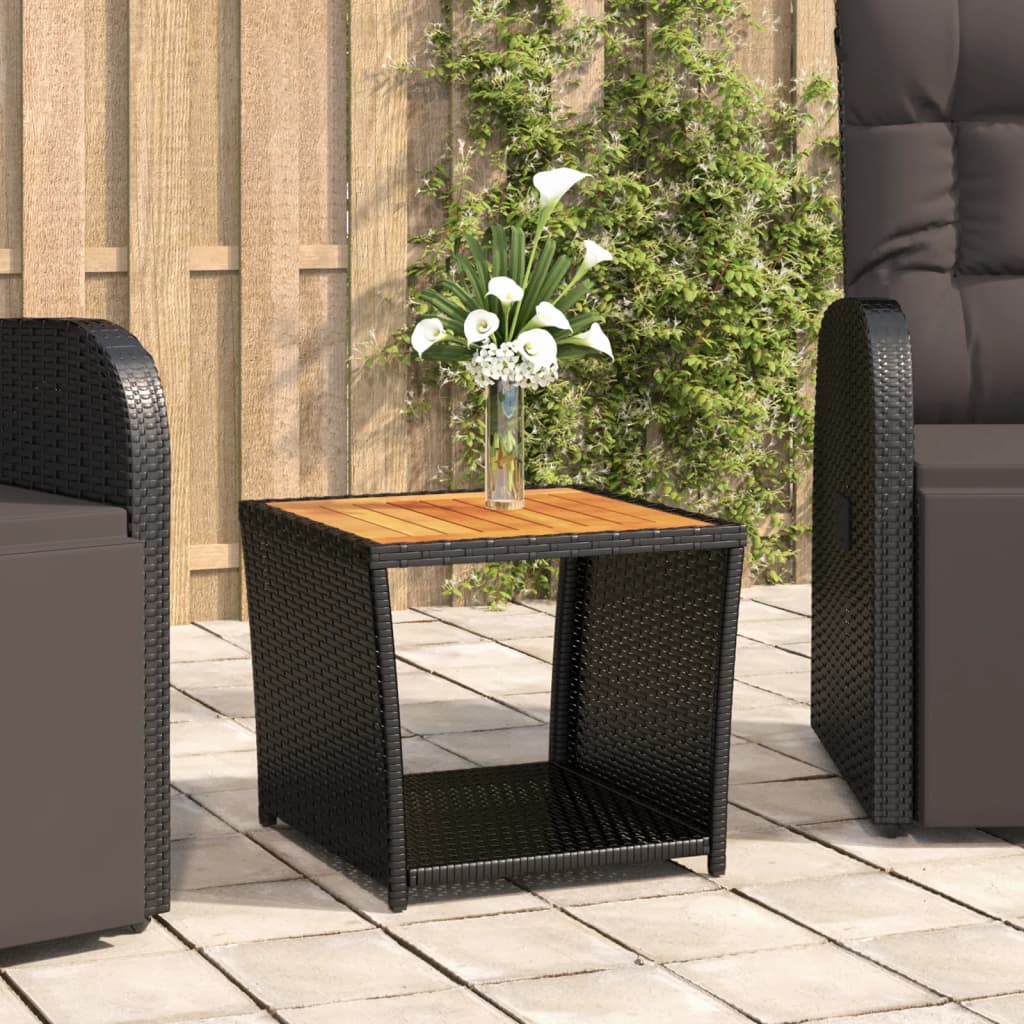 vidaXL Salontafel met houten blad poly ratten en acaciahout zwart