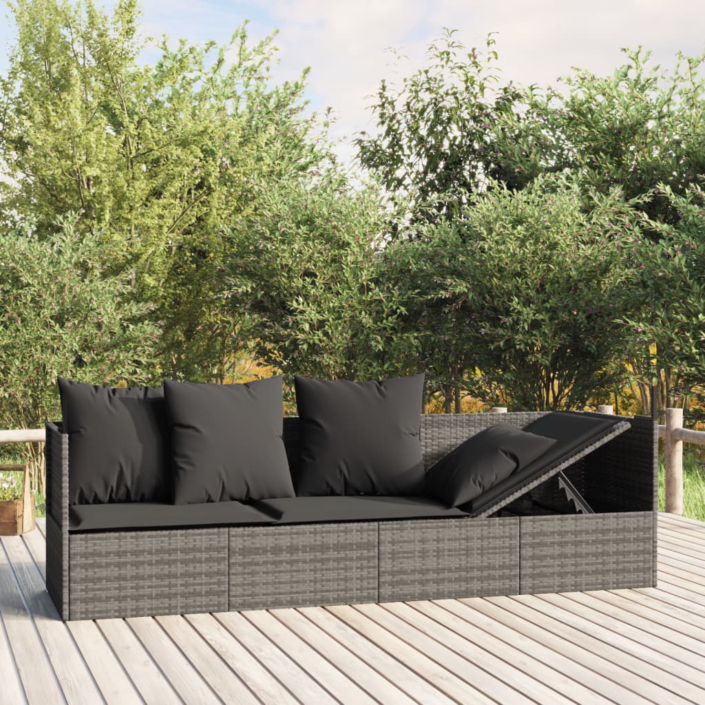 vidaXL Lounge Bed with Cushions Poly Rattan Black