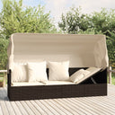 vidaXL Loungebed met luifel en kussens poly rattan zwart