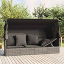 vidaXL Loungebed met luifel en kussens poly rattan zwart
