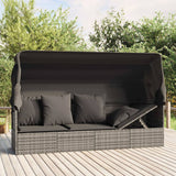 vidaXL Loungebed met luifel en kussens poly rattan zwart