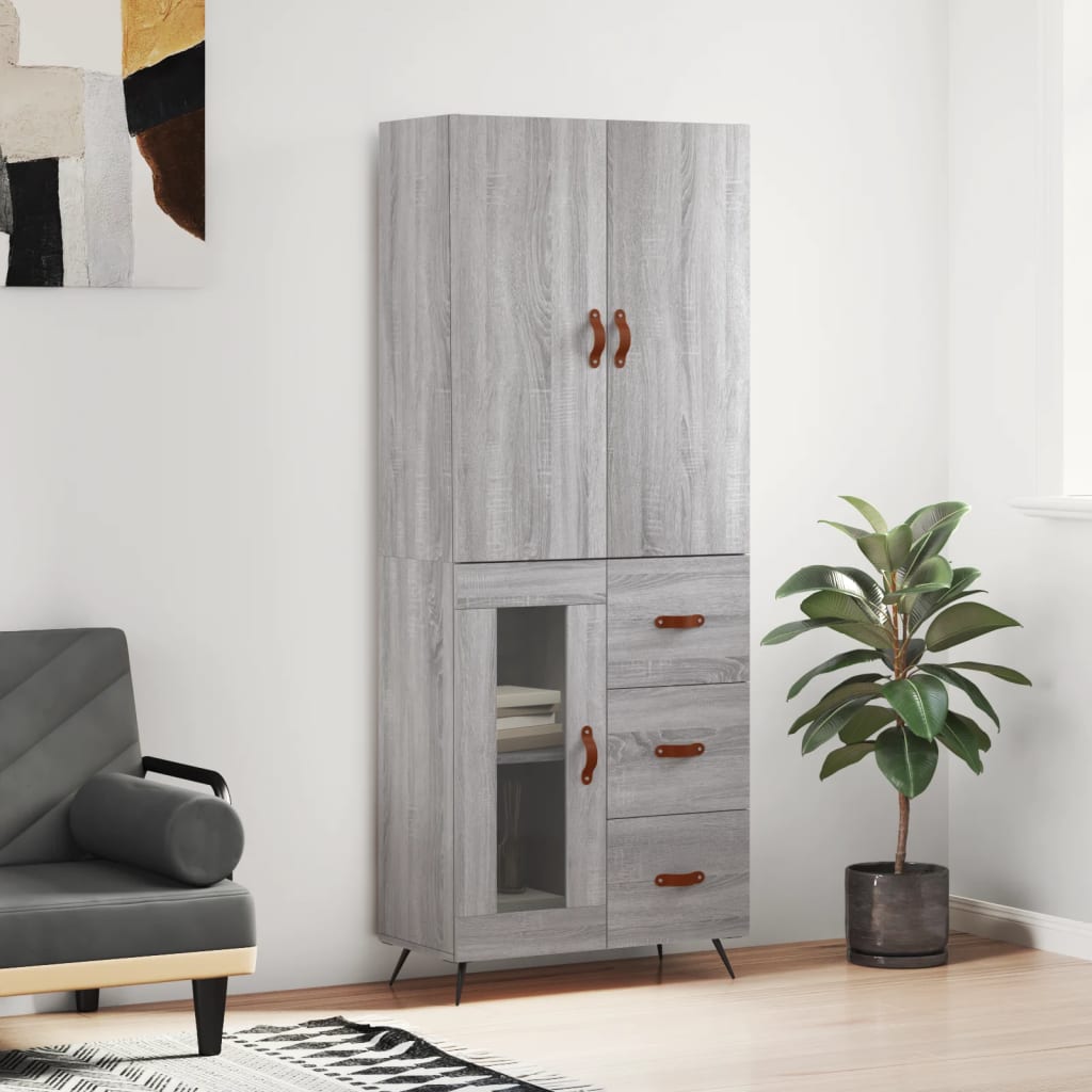 vidaXL Hoge kast 69,5x34x180 cm bewerkt hout betongrijs