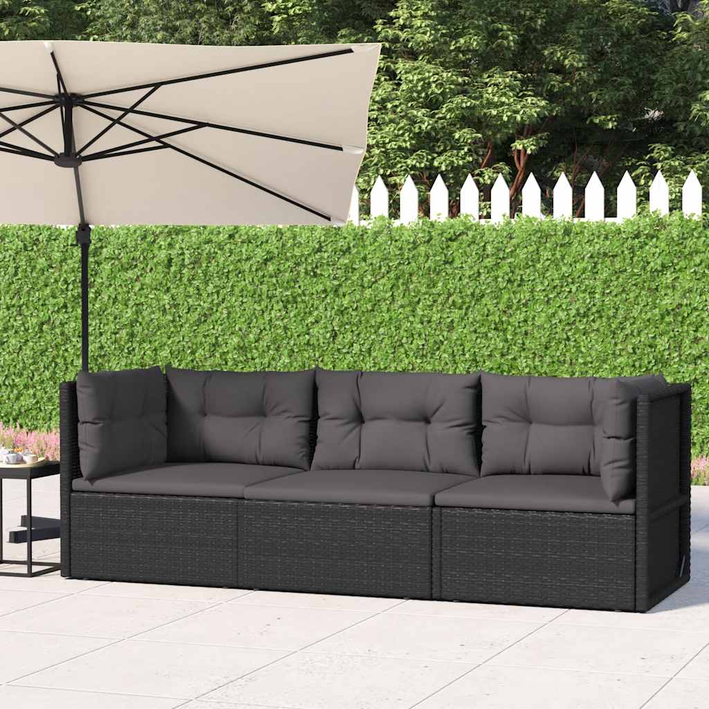 vidaXL 5-delige Loungeset met kussens poly rattan zwart