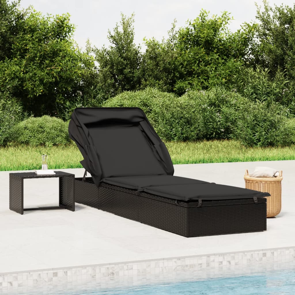 vidaXL Ligbed met inklapbaar dak 213x63x97 cm poly rattan bruin