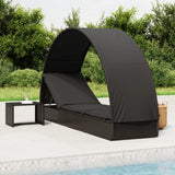 vidaXL Ligbed met rond dak 211x57x140 cm poly rattan grijs