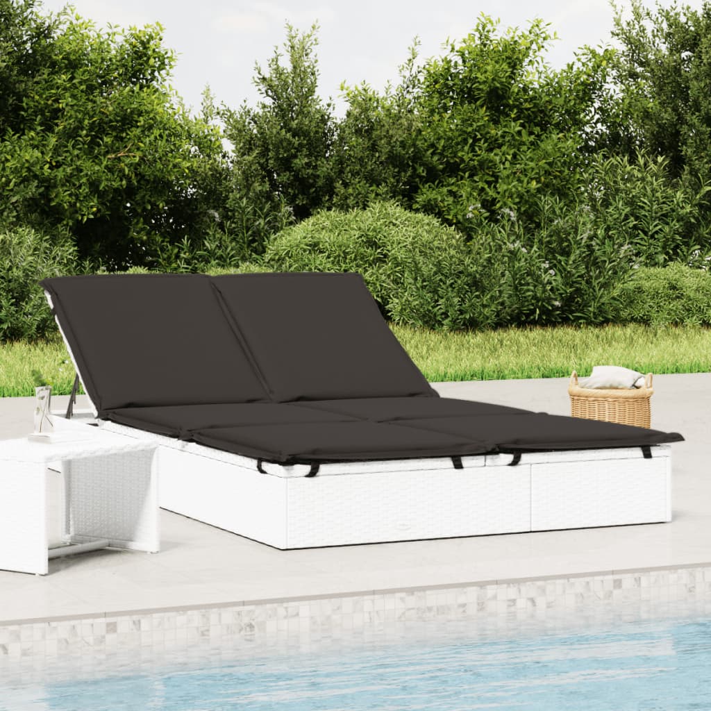 vidaXL Ligbed met kussens 2-persoons poly rattan zwart