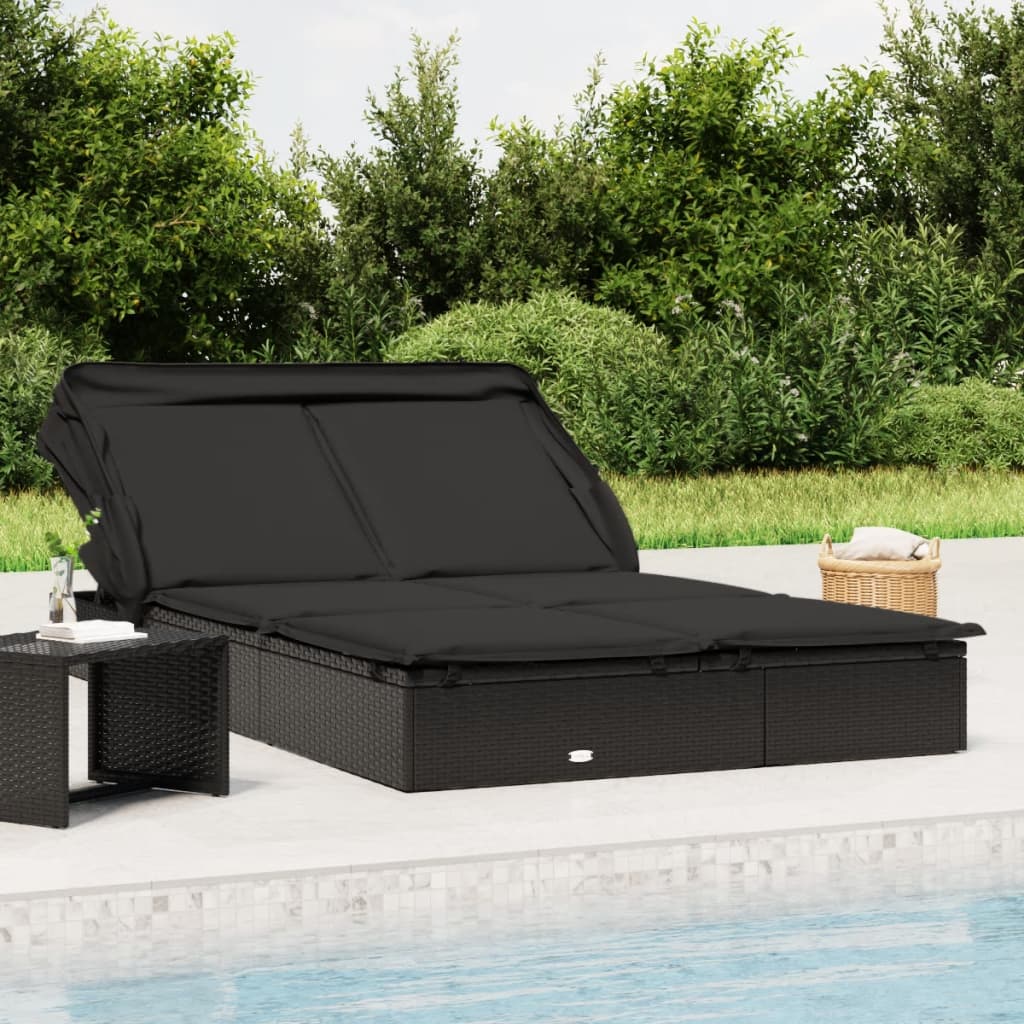 vidaXL Ligbed 2-persoons met dak 213x118x97 cm poly rattan bruin