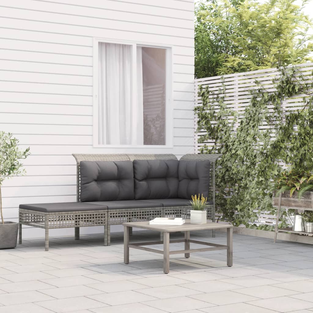 vidaXL Tuinhoekbanken met kussens 2 st poly rattan grijs