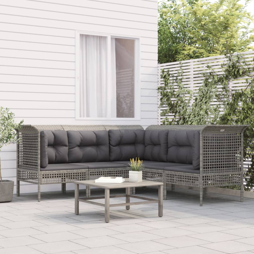 vidaXL Tuinhoekbanken met kussens 2 st poly rattan grijs