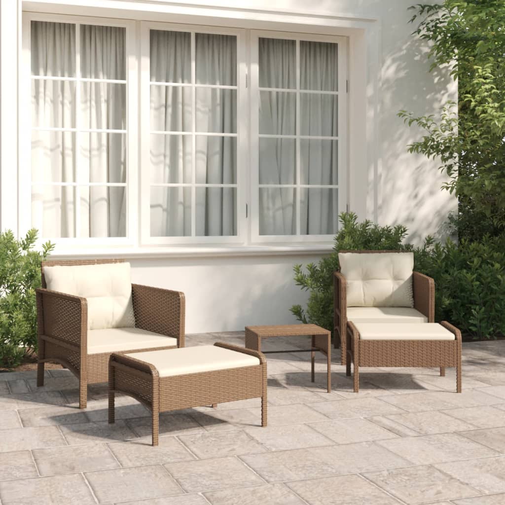 vidaXL 5-piece Lounge Set with Cushions Poly Rattan Brown