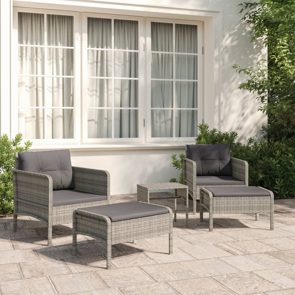 vidaXL 5-piece Lounge Set with Cushions Poly Rattan Brown