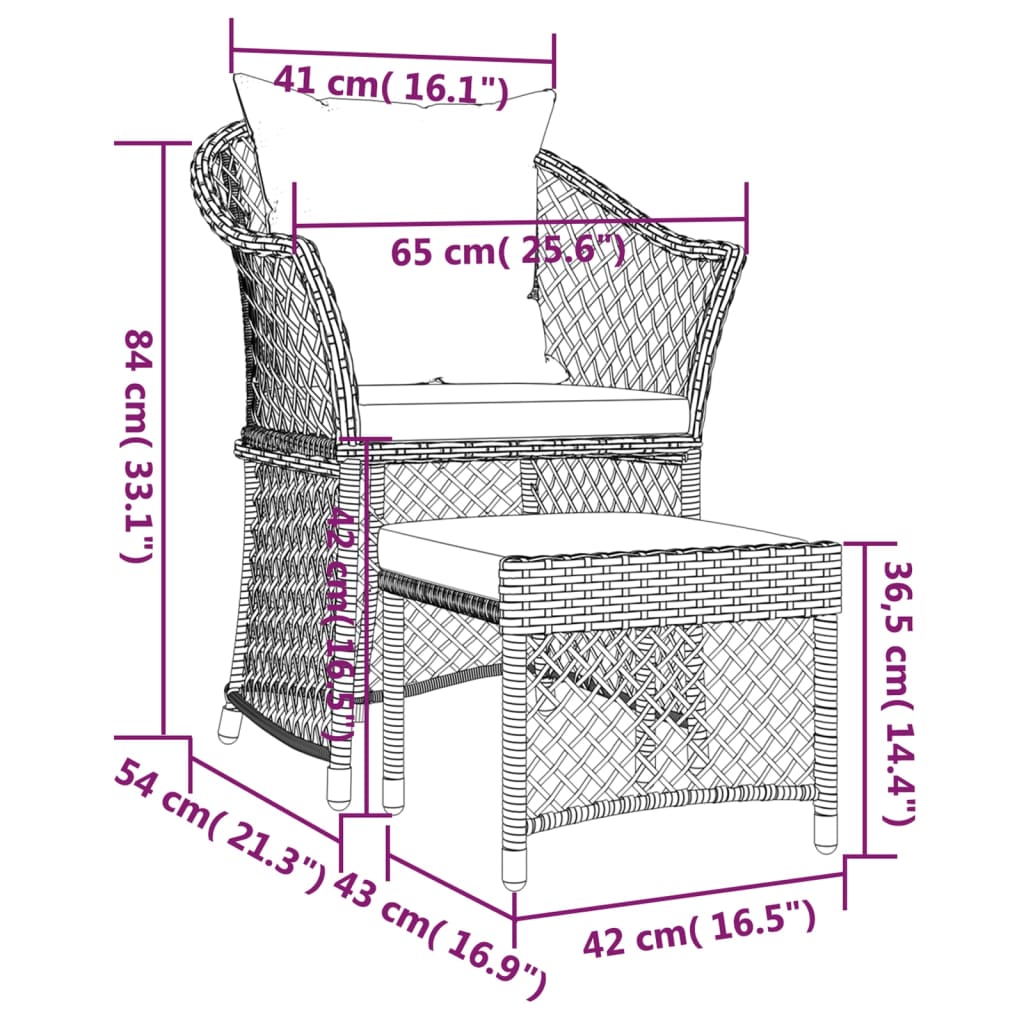 vidaXL 2-delige Loungeset met kussens poly rattan bruin