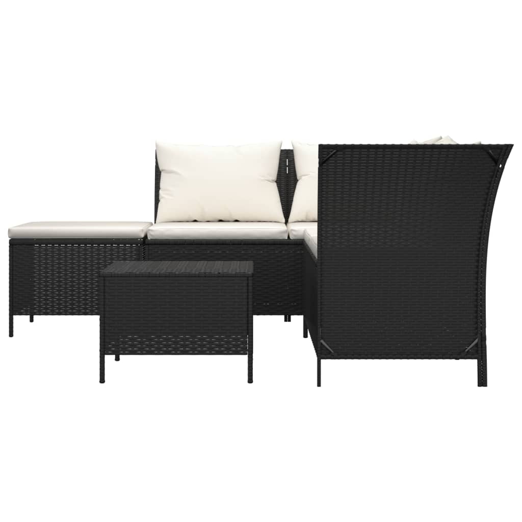 vidaXL 4-delige Loungeset met kussens poly rattan zwart