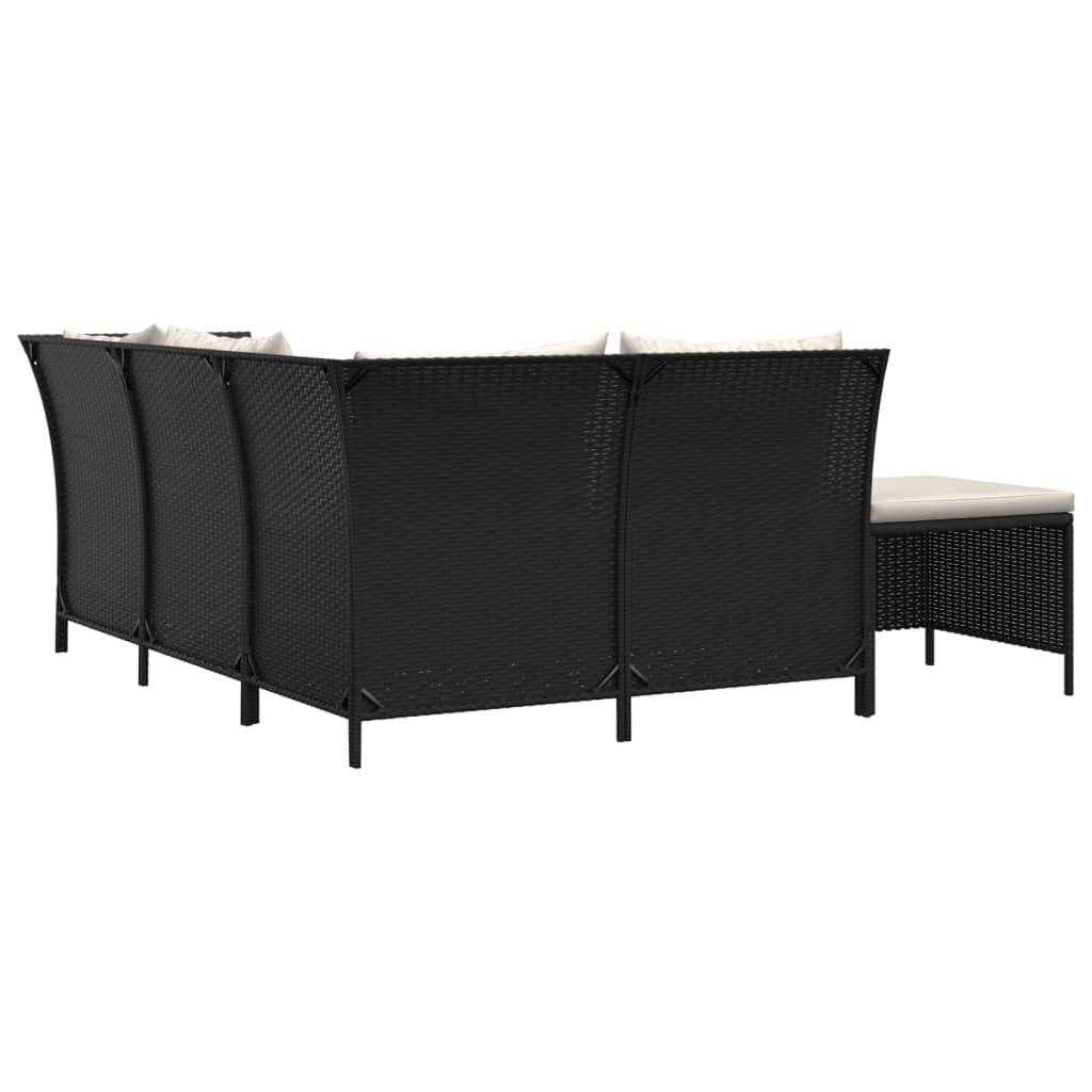 vidaXL 4-delige Loungeset met kussens poly rattan zwart