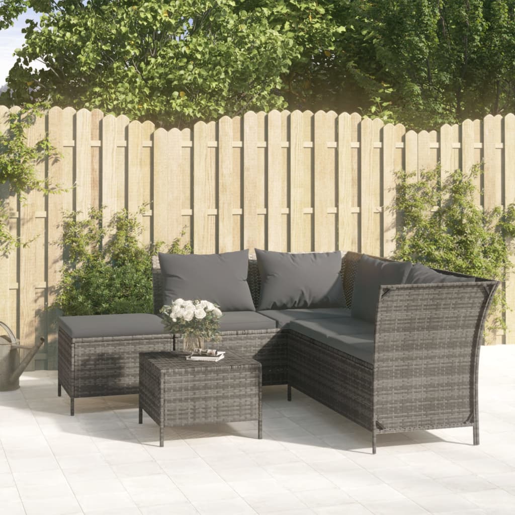 vidaXL 4-delige Loungeset met kussens poly rattan zwart