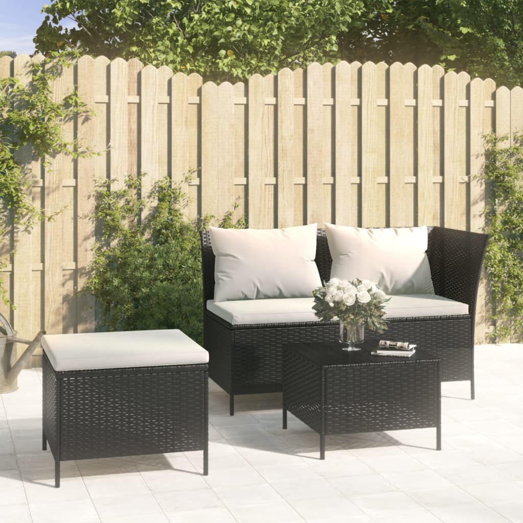 vidaXL 4-delige Loungeset met kussens poly rattan zwart