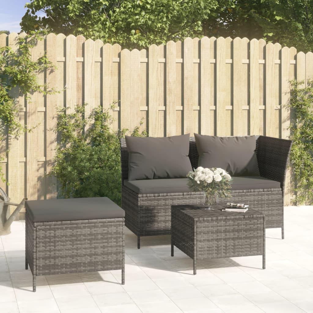 vidaXL 4-delige Loungeset met kussens poly rattan zwart