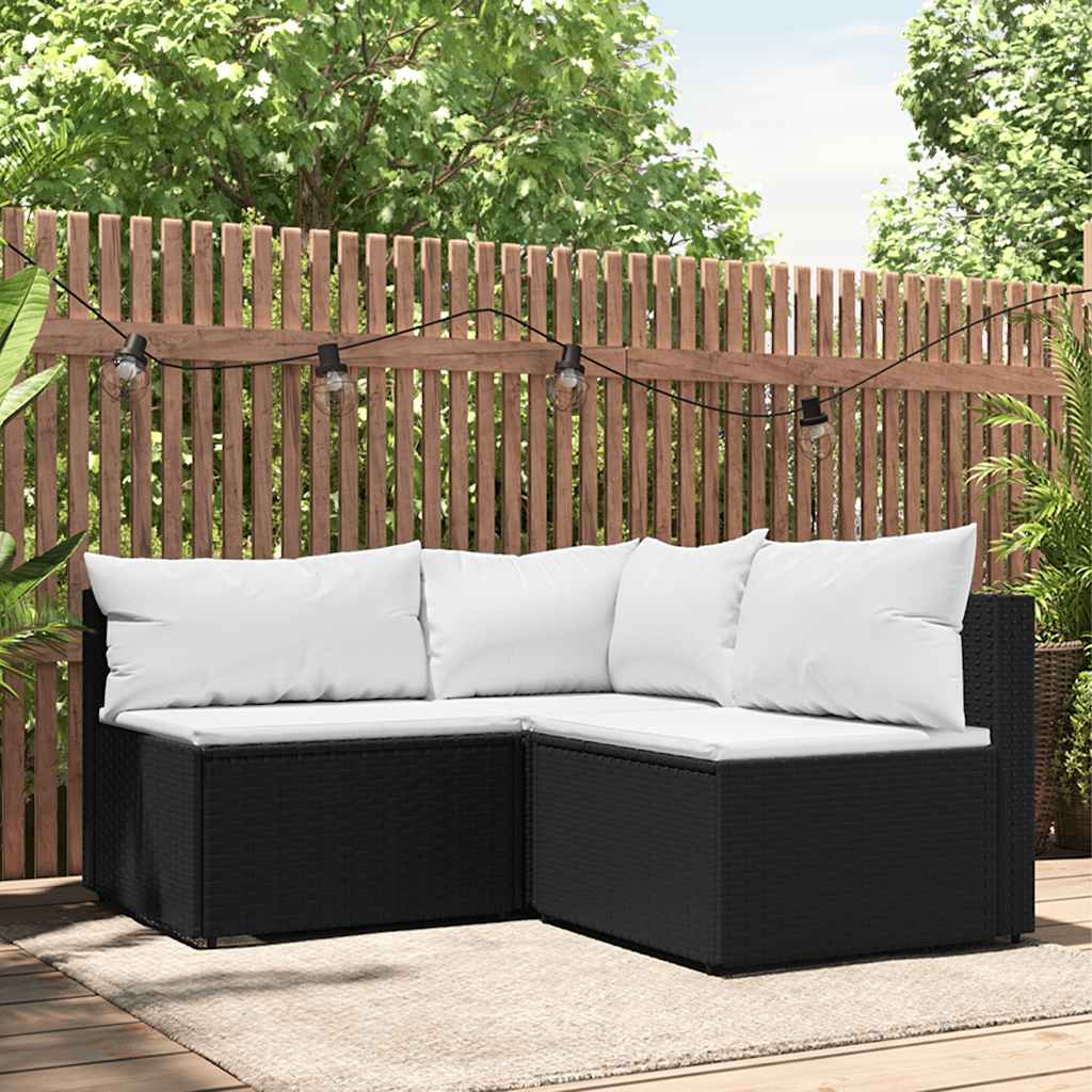 vidaXL Banquette de jardin avec coussins en poly rotin noir