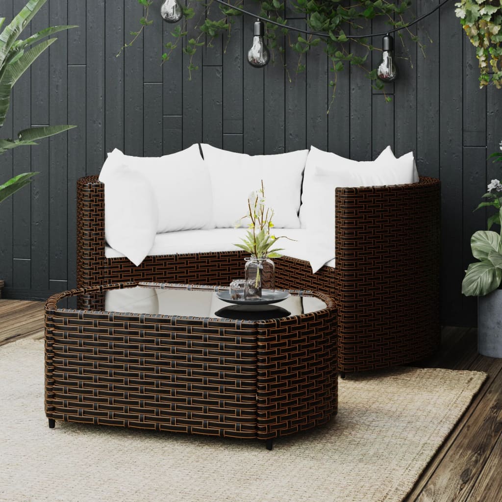 vidaXL 4-delige Loungeset met kussens poly rattan zwart